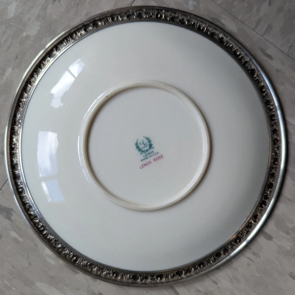 Lenox Rose Porcelain Plate Wallace Sterling Silver 30s 4178 Vintage Floral 8.5in